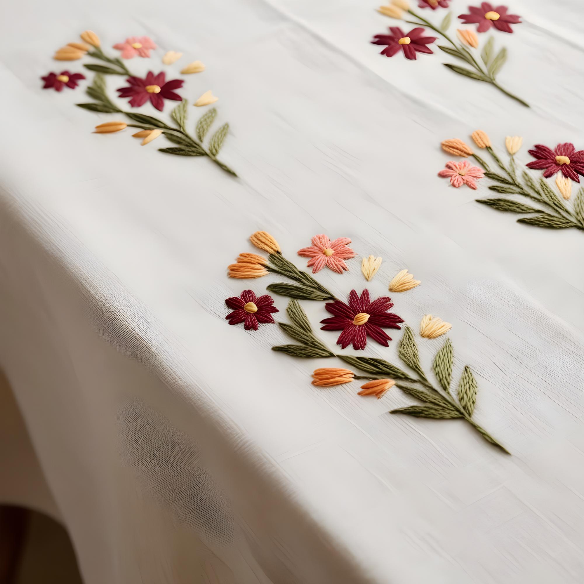 set di tre piccoli ricami floreali su lino